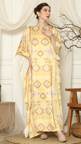 Yellow Ikat Gold Short Sleeve Kaftan