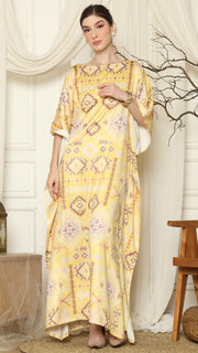 Yellow Ikat Gold Short Sleeve Kaftan