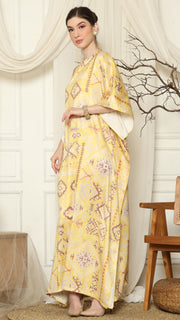 Yellow Ikat Gold Short Sleeve Kaftan