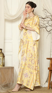 Yellow Ikat Gold Short Sleeve Kaftan