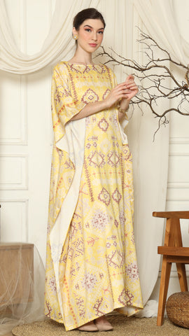 Yellow Ikat Gold Short Sleeve Kaftan