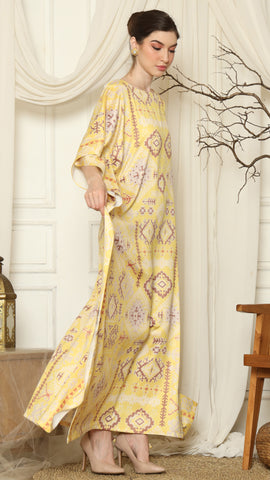 Yellow Ikat Gold Short Sleeve Kaftan