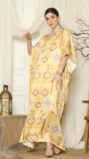 Yellow Ikat Gold Short Sleeve Kaftan