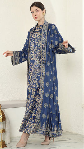 Blue Gold Outer Dress Set