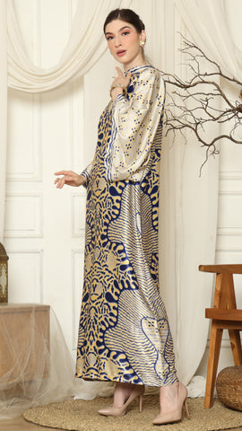 Yellow Blue Batik Long Sleeve Dress