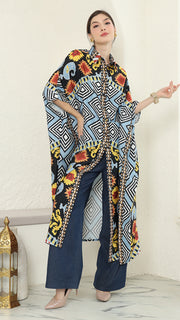 Blue tribal Button Kaftan