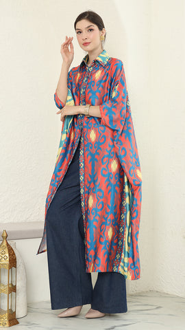 Red Blue Button Kaftan