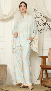 Light Blue Flower Batik Pants Set