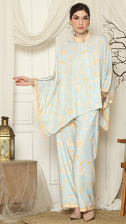 Light Blue Flower Batik Pants Set