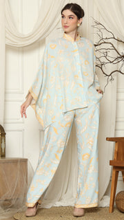 Light Blue Flower Batik Pants Set