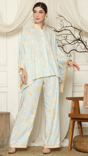 Light Blue Flower Batik Pants Set