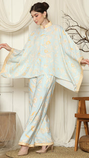 Light Blue Flower Batik Pants Set