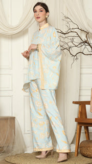 Light Blue Flower Batik Pants Set