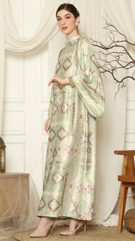 Olive Ikat Gold Long Sleeve Dress