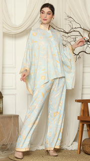 Light Blue Flower Batik Pants Set