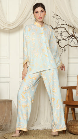 Light Blue Flower Batik Pants Set