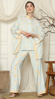 Light Blue Flower Batik Pants Set