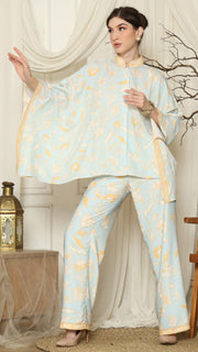 Light Blue Flower Batik Pants Set