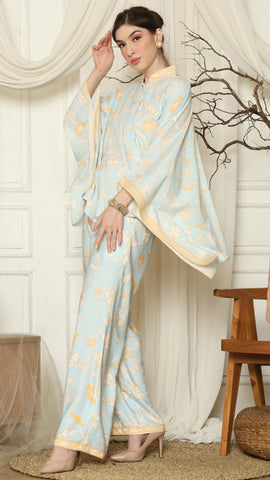 Light Blue Flower Batik Pants Set