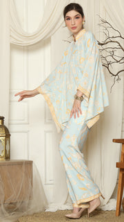 Light Blue Flower Batik Pants Set