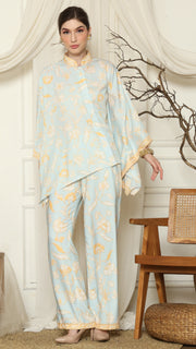 Light Blue Flower Batik Pants Set