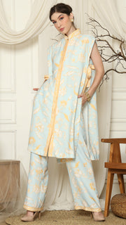 Light Blue Flower Batik Vest Kimono