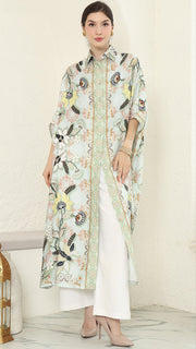 Green Flower Button Kaftan