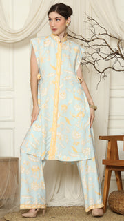 Light Blue Flower Batik Vest Kimono