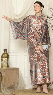 Brown Blue Batik Long Sleeve Dress