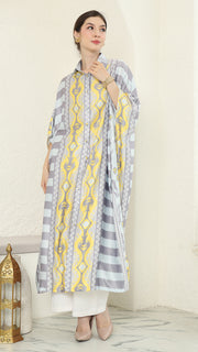 Yellow Grey Button Kaftan