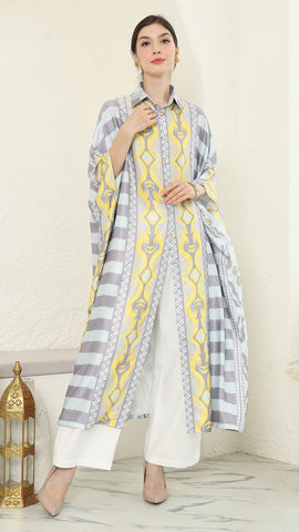 Yellow Grey Button Kaftan