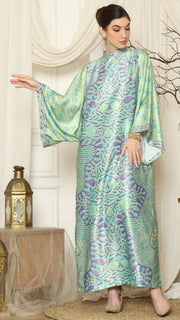 Green Purple Batik Long Sleeve Dress