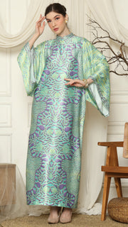 Green Purple Batik Long Sleeve Dress