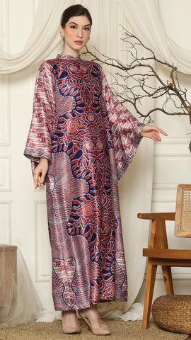 Red Blue Batik Long Sleeve Dress