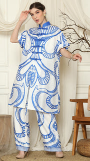 Blue White Batik Chongsam Outer