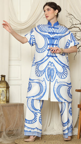 Blue White Batik Chongsam Outer