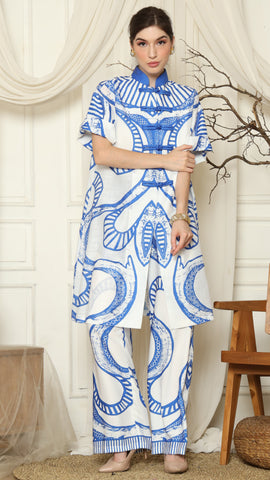 Blue White Batik Chongsam Outer