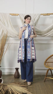 Blue Tribal Ikat Vest with fringes