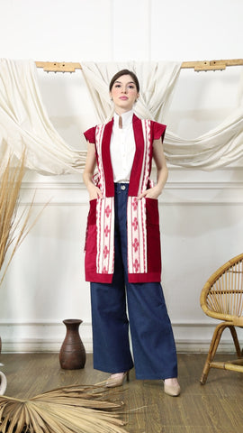 Red and White Ikat Kimono