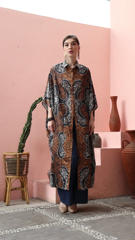 Brown Batik Button Kaftan