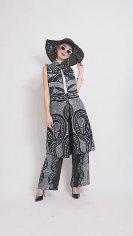 Black and White Kanzi Batik Vest Set with Pants