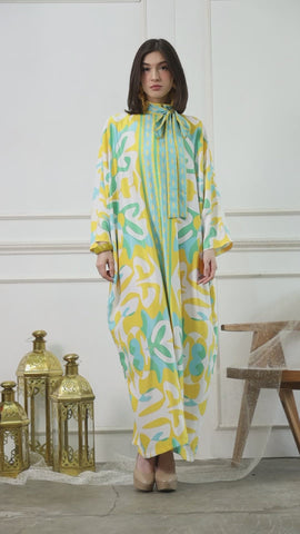 Lime Abstract High Collar Kaftan