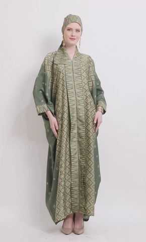 Kanzi Long Sleeve Army Green Tapis Kaftan