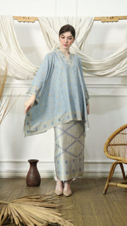 Light Blue Ikat V-neck Sarong Set