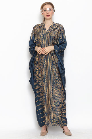 Kanzi Long Sleeve Songket Kaftan Navy Blue