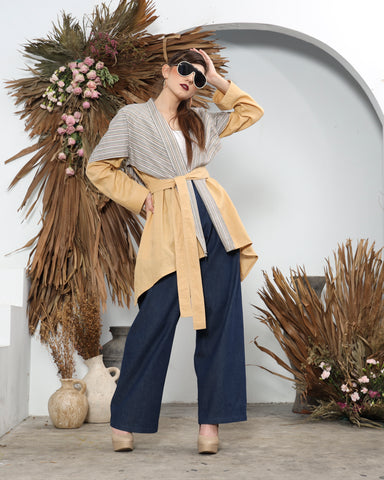 Yellow Ikat Stripe Outer with Belt