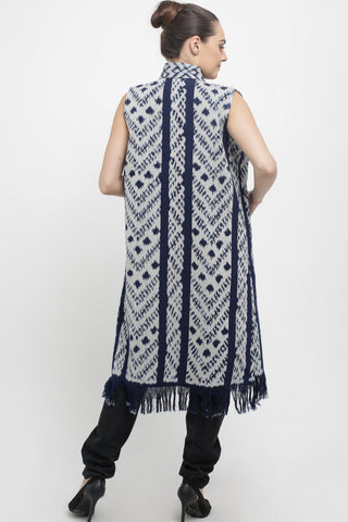 Handwoven Ikat Vest with fringes