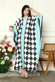 Blue Monochrome Long Sleeve Abstract Kaftan