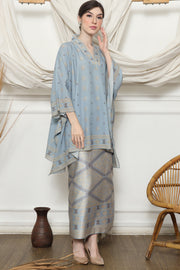 Light Blue Ikat V-neck Sarong Set