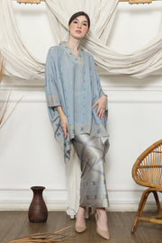 Light Blue Ikat V-neck Sarong Set